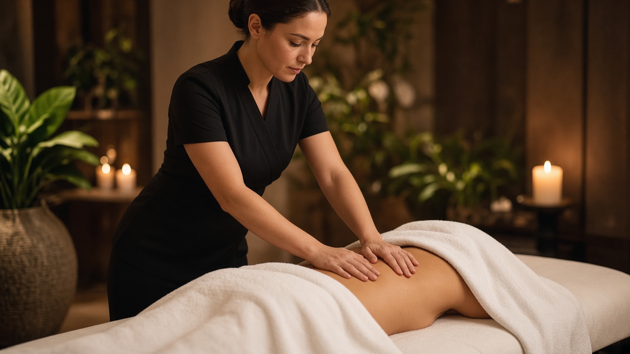 Professional body massage at Zuxa Beauty Spa in Banjara Hills, Hyderabad.
